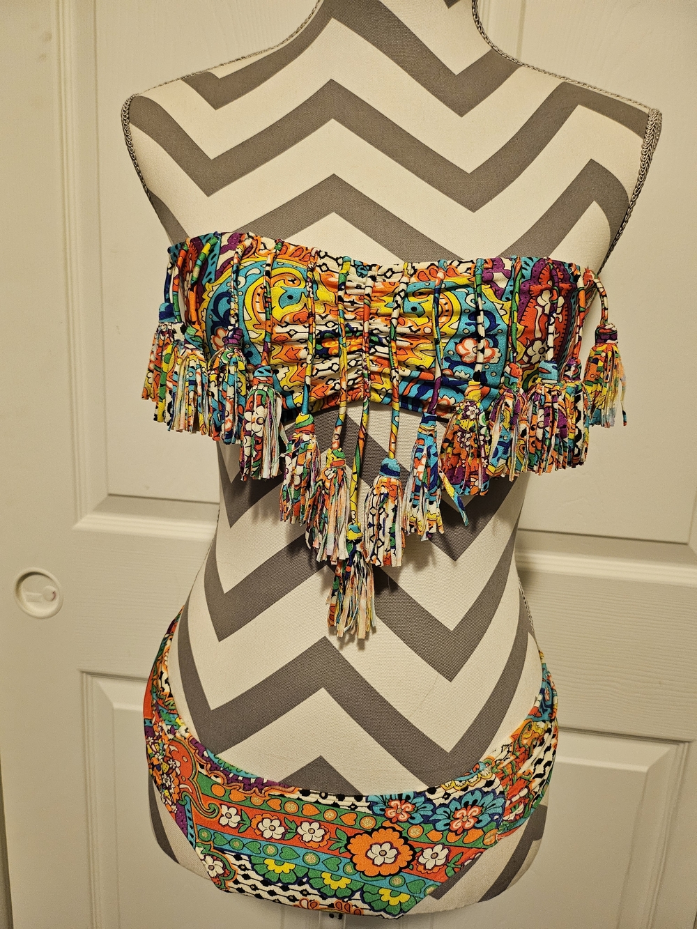 Luli Fama 💙Multicolor Fringe Bandeau Bikini